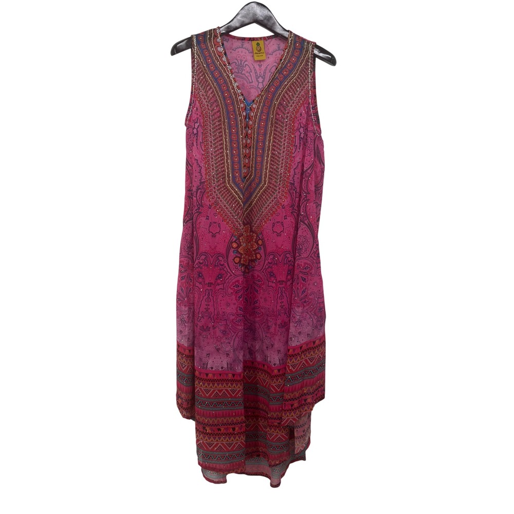 Pineapple Womens Semi Sheer Maxi Dress OS Rhinestones Beach Resort Cruise